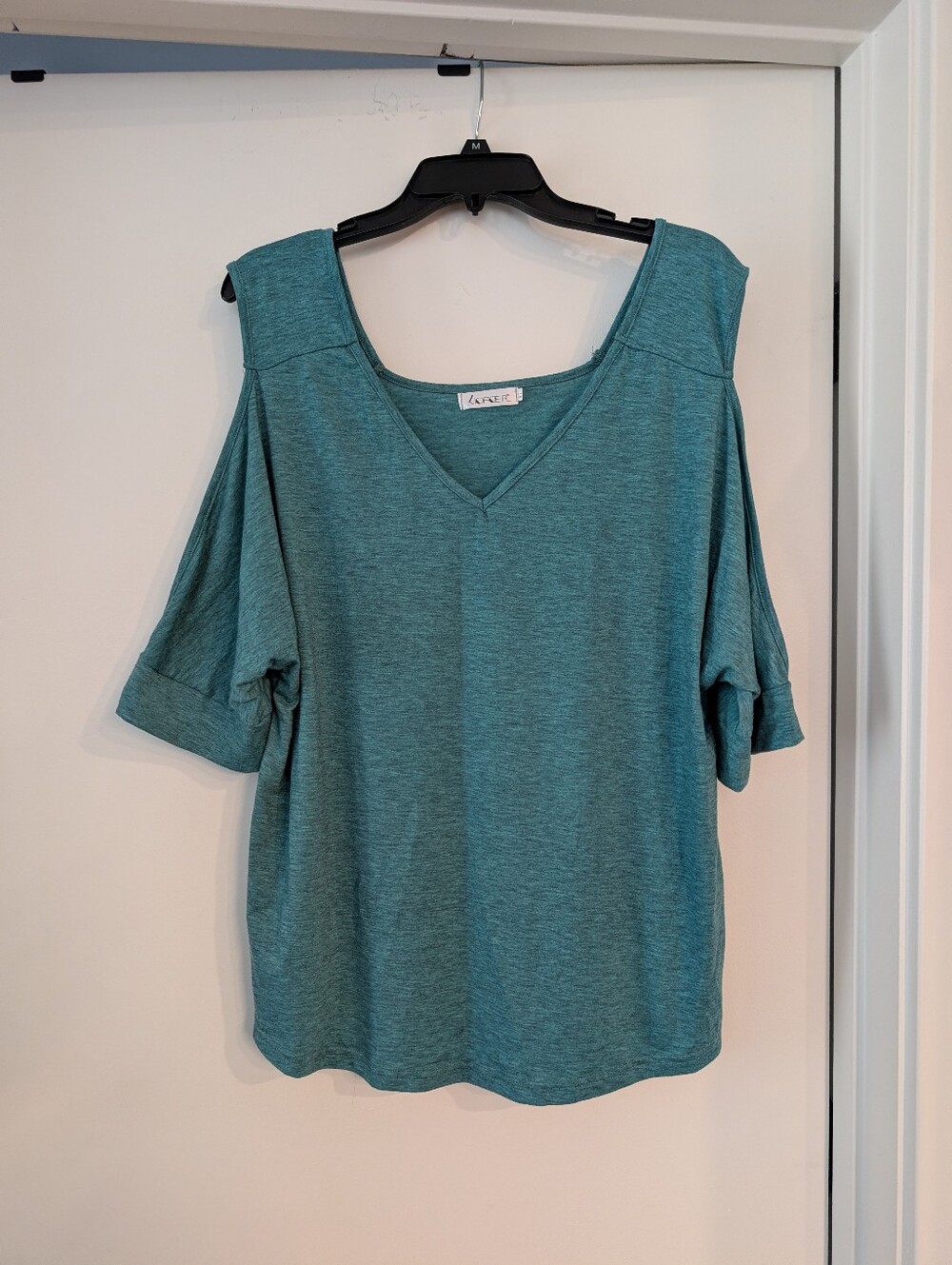 Teal Cold-Shoulder V-Neck Tunic